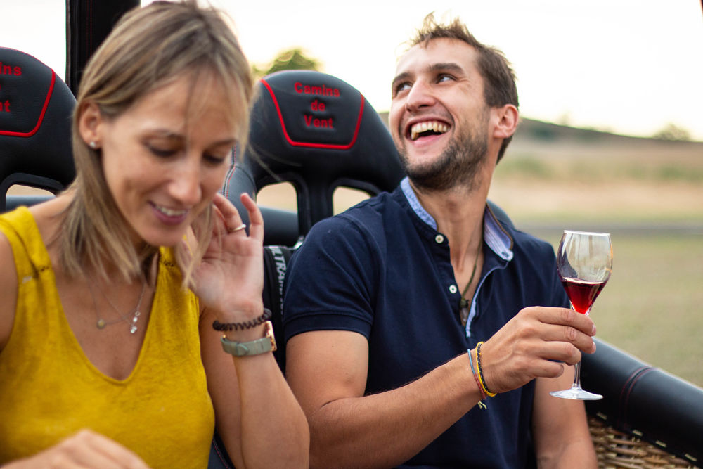 Wine glasses and views from the exclusive balloon basket